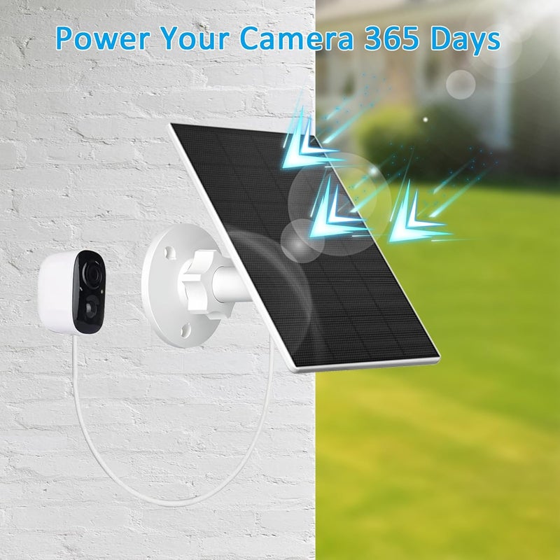 VUEBEE 2W Solar Panel for Security Camera Outdoor, USB/USB-C Charger with IP65 Waterproof, 360° Adjustable Mount & 7.2ft Cable, Compatible with Rechargeable Battery Cameras (2 Pack, White) - Image 3